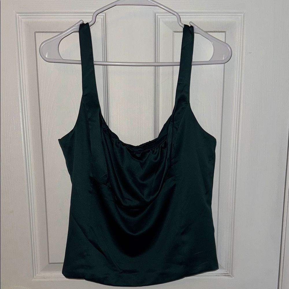 Dynamite Emerald Ruched Bust Fitted Satin Tank